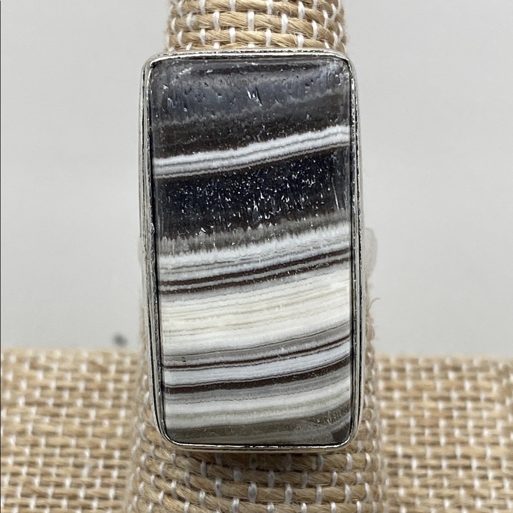 New Zebra Calcite Stone Silver Overlay Ring Size 6.5